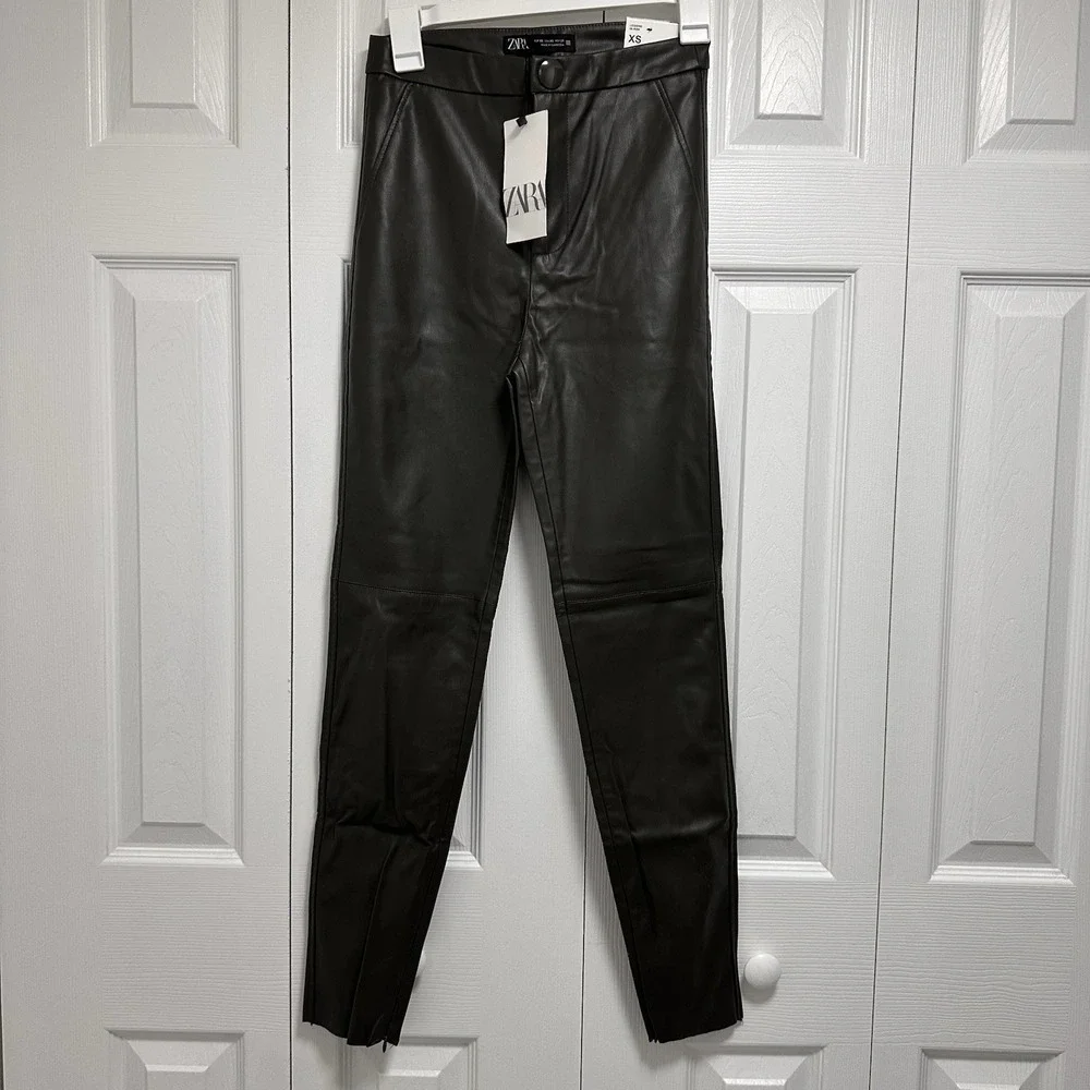 ZARA Black Faux Leather Leggings Hi-Rise Leggings Skinny Pants Size XS